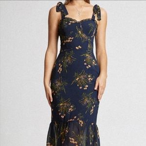 NWT Sweetheart Dark Floral Peplum Midi Tie Strap Dress